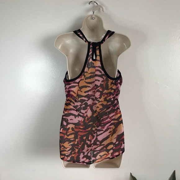 XHILARATION Sheer Black Orange Animal Print Pleated Center Racerback Tank Wmn M - Picture 7 of 13